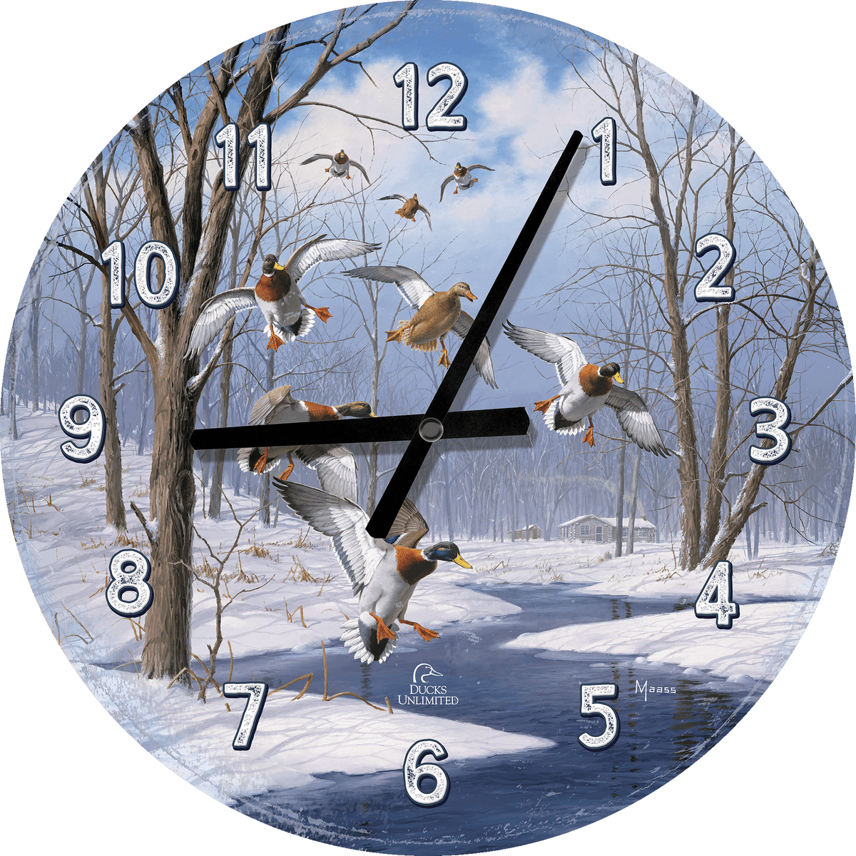 Winter Wonder- Mallards - 21" Round Clock - Official Ducks Unlimited Art