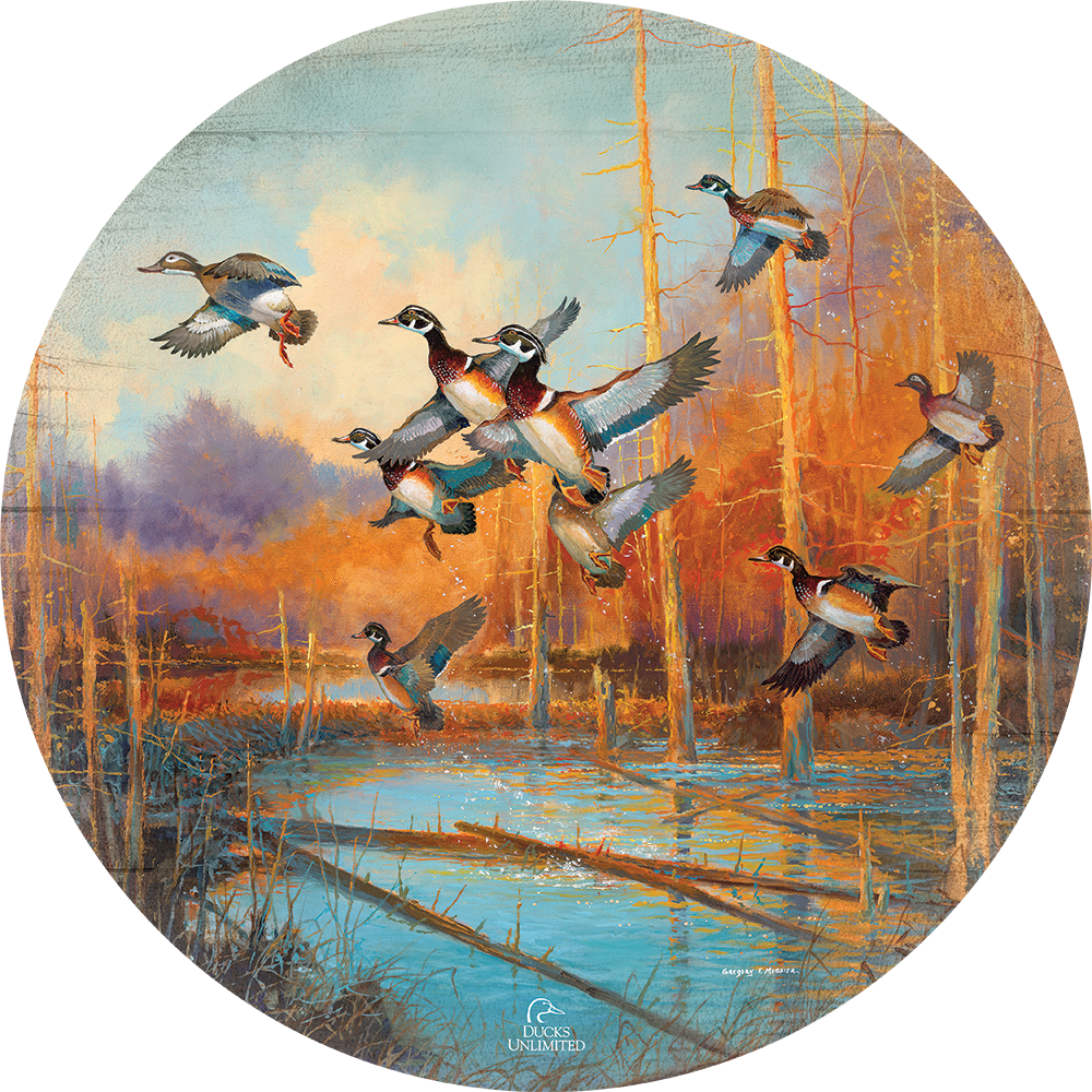 Wood Ducks - 21" Round Wood Sign - Official Ducks Unlimited Art