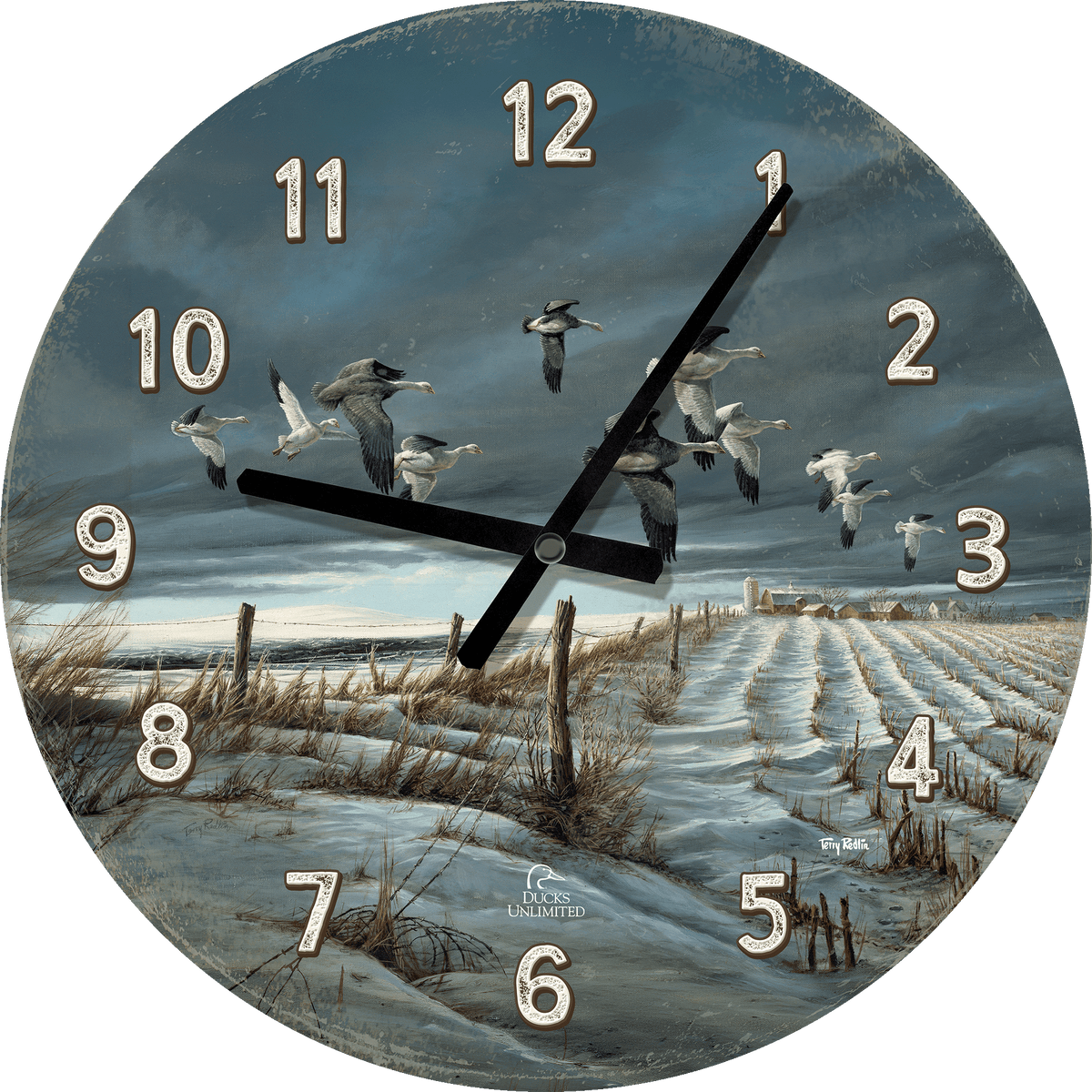 Winter Snows - 21" Round Clock - Official Ducks Unlimited Art