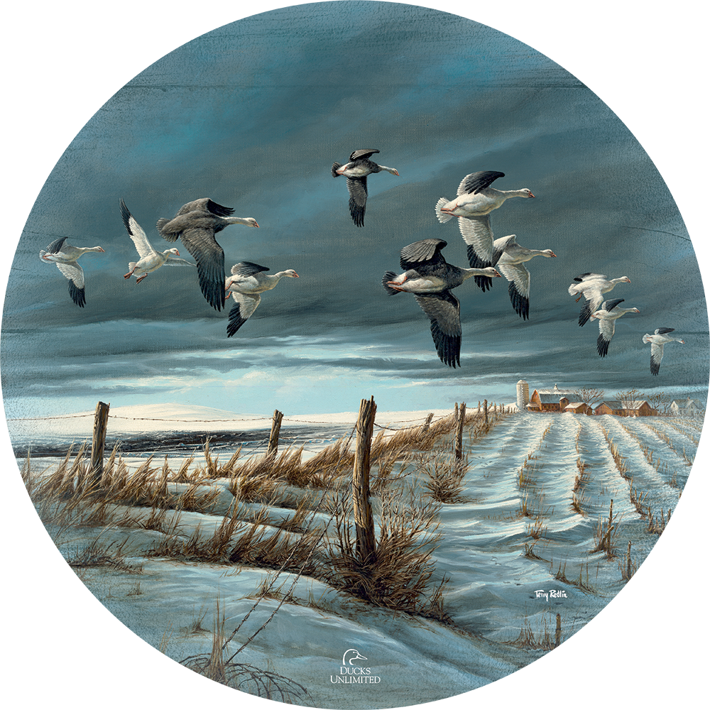 Winter Snows - 21" Round Wood Sign - Official Ducks Unlimited Art