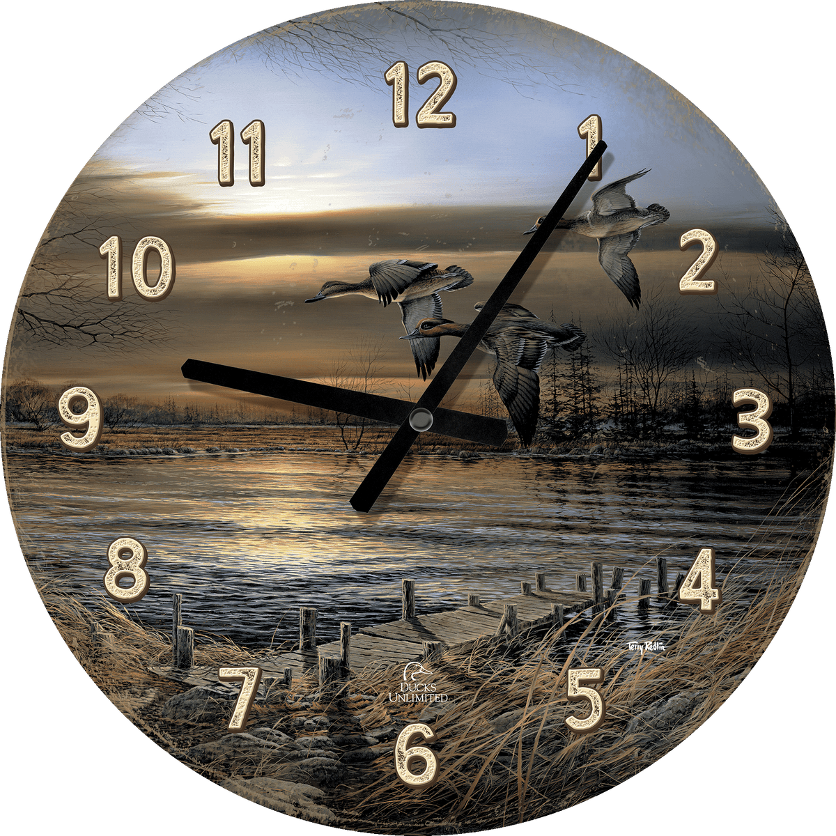 Reflections - Green - winged Teal 21" Round Clock - Official Ducks Unlimited Art