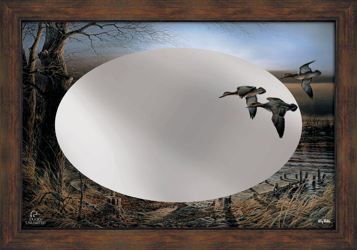 Reflections - Green - winged Teal 16" x 24" Mirror Framed Barnwood - Official Ducks Unlimited Art