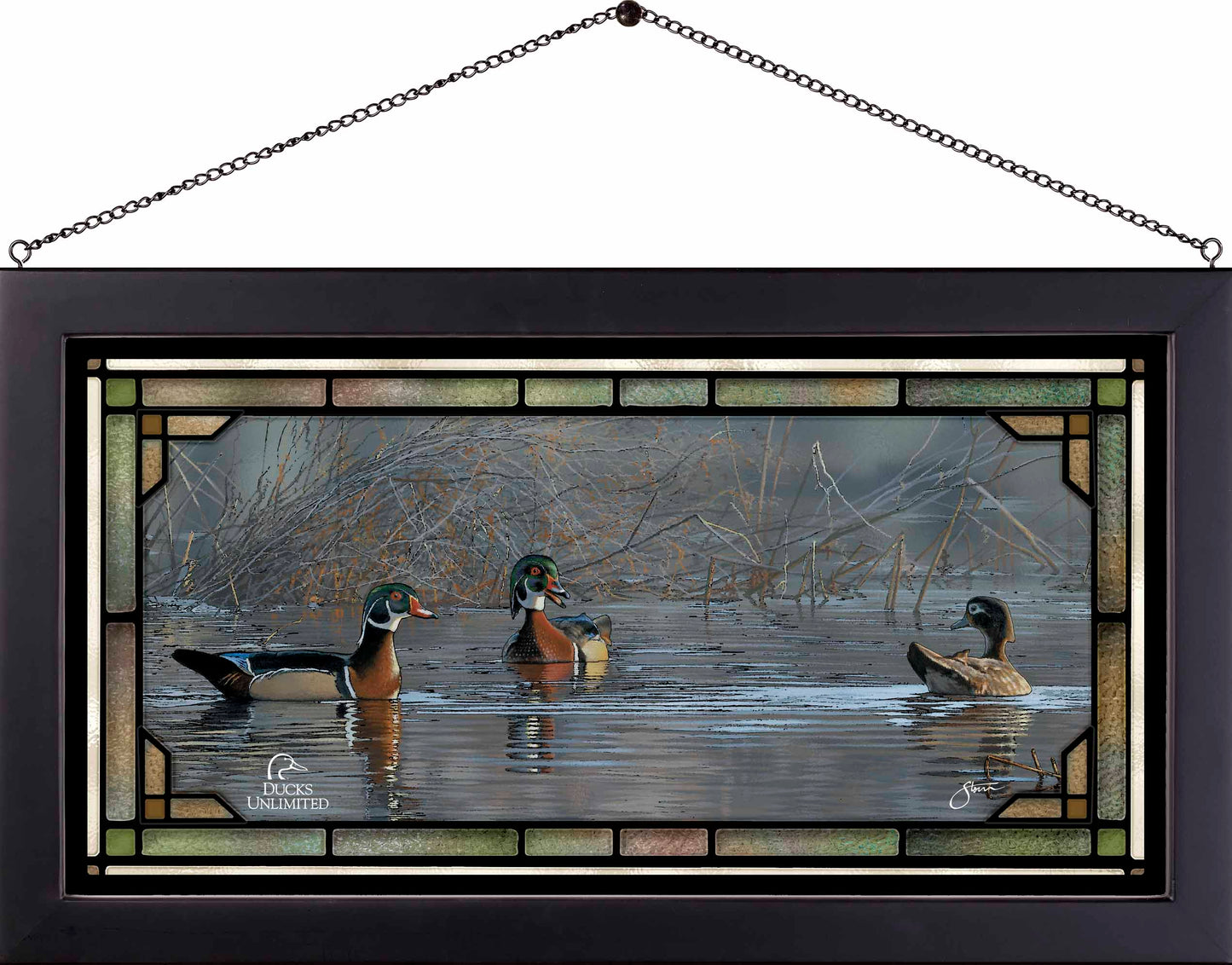 Springtime Chatter  Wood Ducks  Stained Glass Art - Official Ducks Unlimited Art