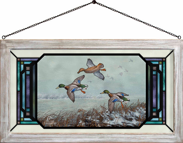 Finding Open Water  Mallards  Stained Glass Art - Official Ducks Unlimited Art