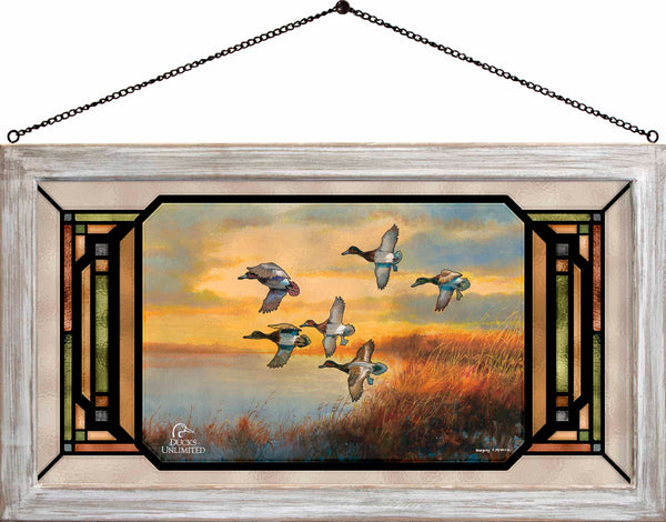 Autumn Sunrise  Bluebills  Stained Glass Art - Official Ducks Unlimited Art