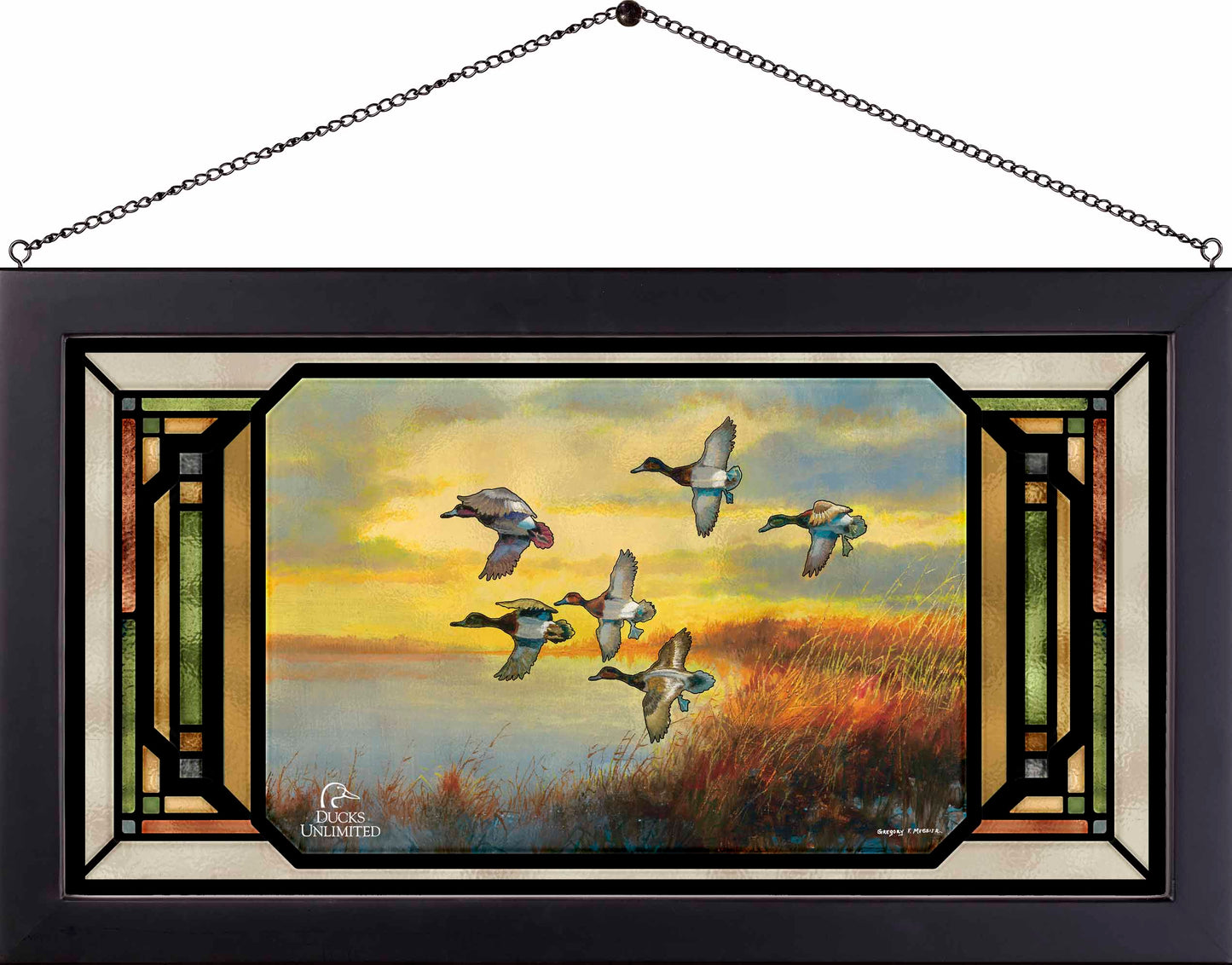 Autumn Sunrise  Bluebills  Stained Glass Art - Official Ducks Unlimited Art