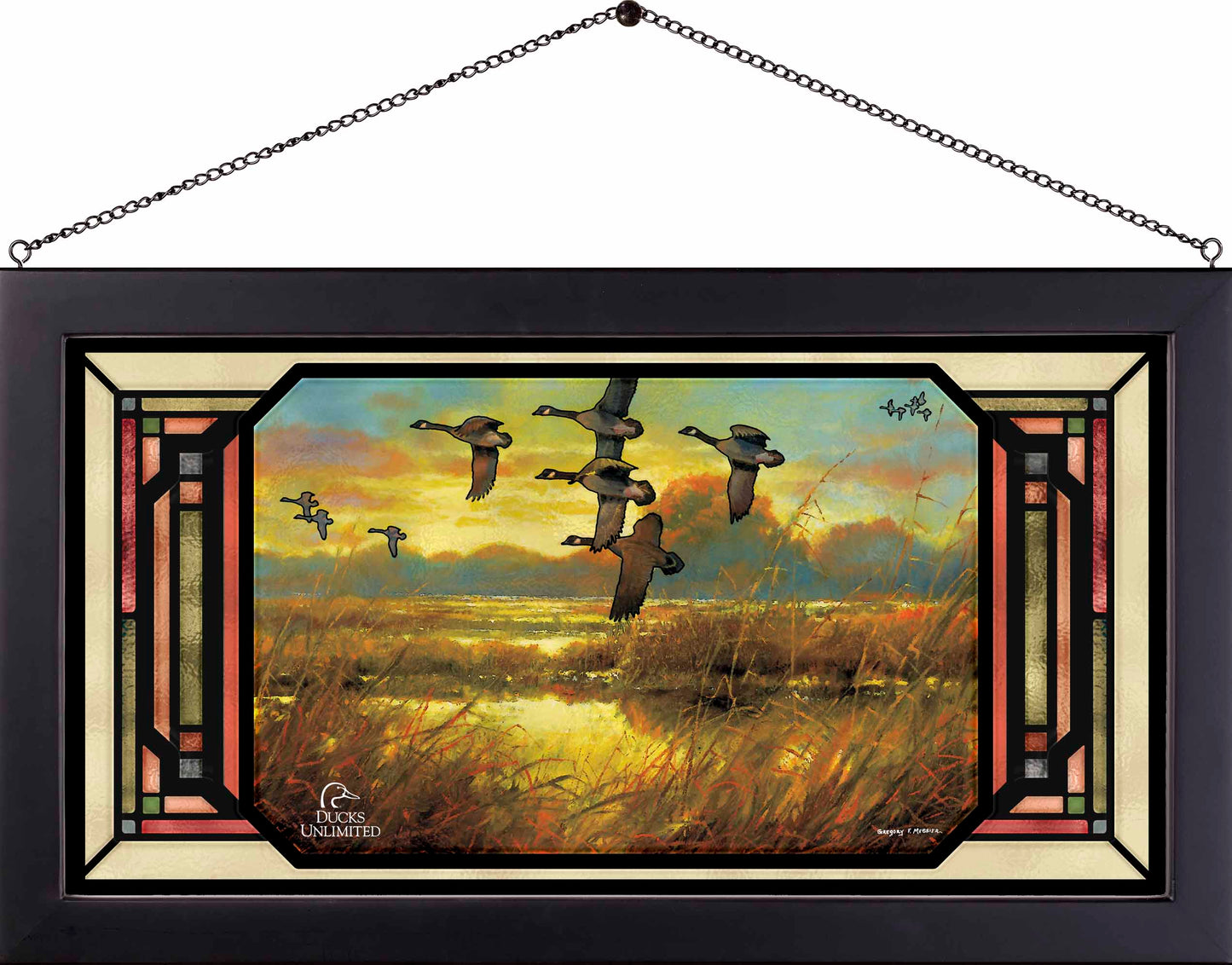 Perfect Ending Canada Geese  Stained Glass Art - Official Ducks Unlimited Art