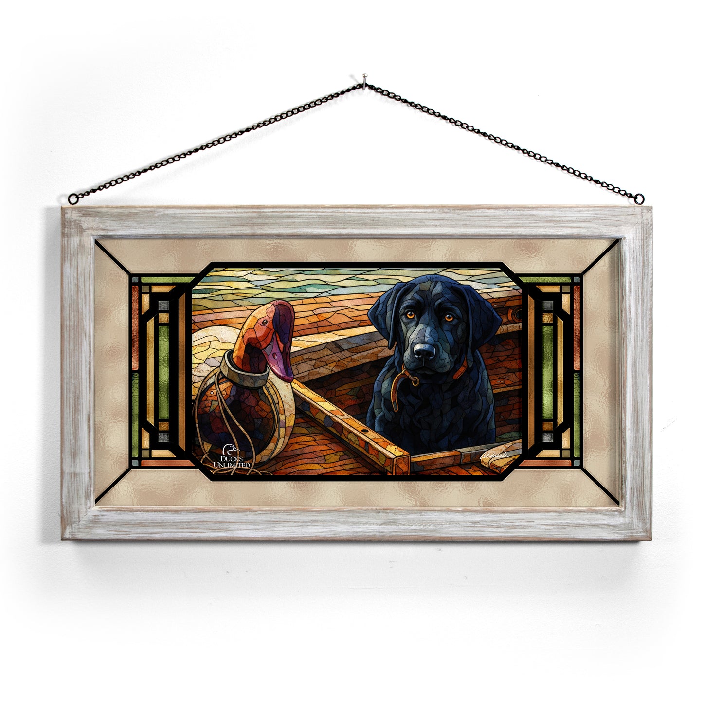 Old School  Black Lab  Stained Glass Art - Official Ducks Unlimited Art
