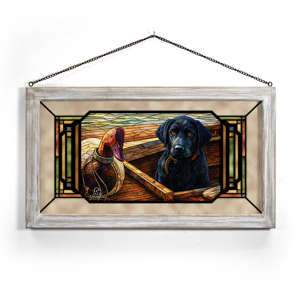 Old School  Black Lab  Stained Glass Art - Official Ducks Unlimited Art