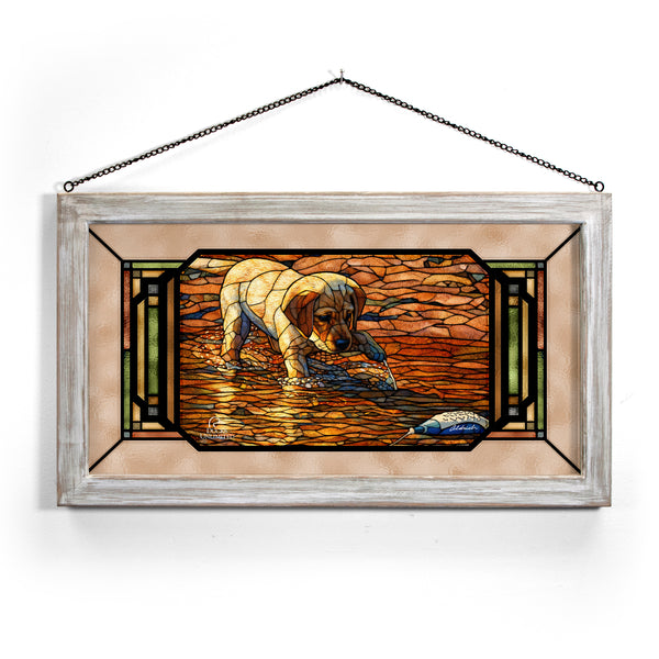 Piddle Paddle Pup  Yellow Lab  Stained Glass Art - Official Ducks Unlimited Art