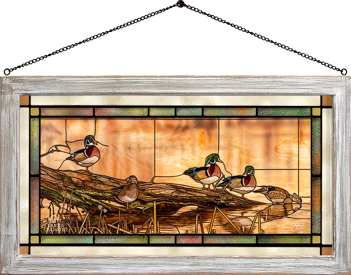 Resting Place - Wood Ducks Stained Glass Art - Official Ducks Unlimited Art