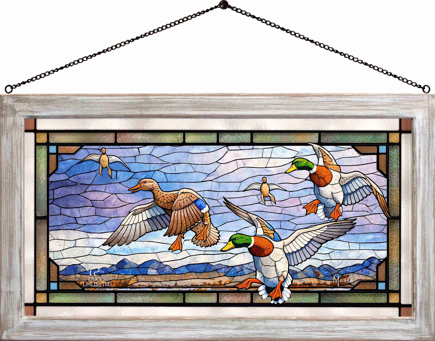 In Before the Squall - Mallards and Pintails at the Sutter Buttes Stained Glass Art - Official Ducks Unlimited Art