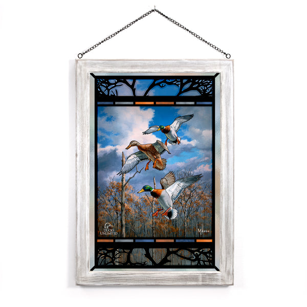 Descending Trio Mallards Stained Glass Art - Official Ducks Unlimited Art