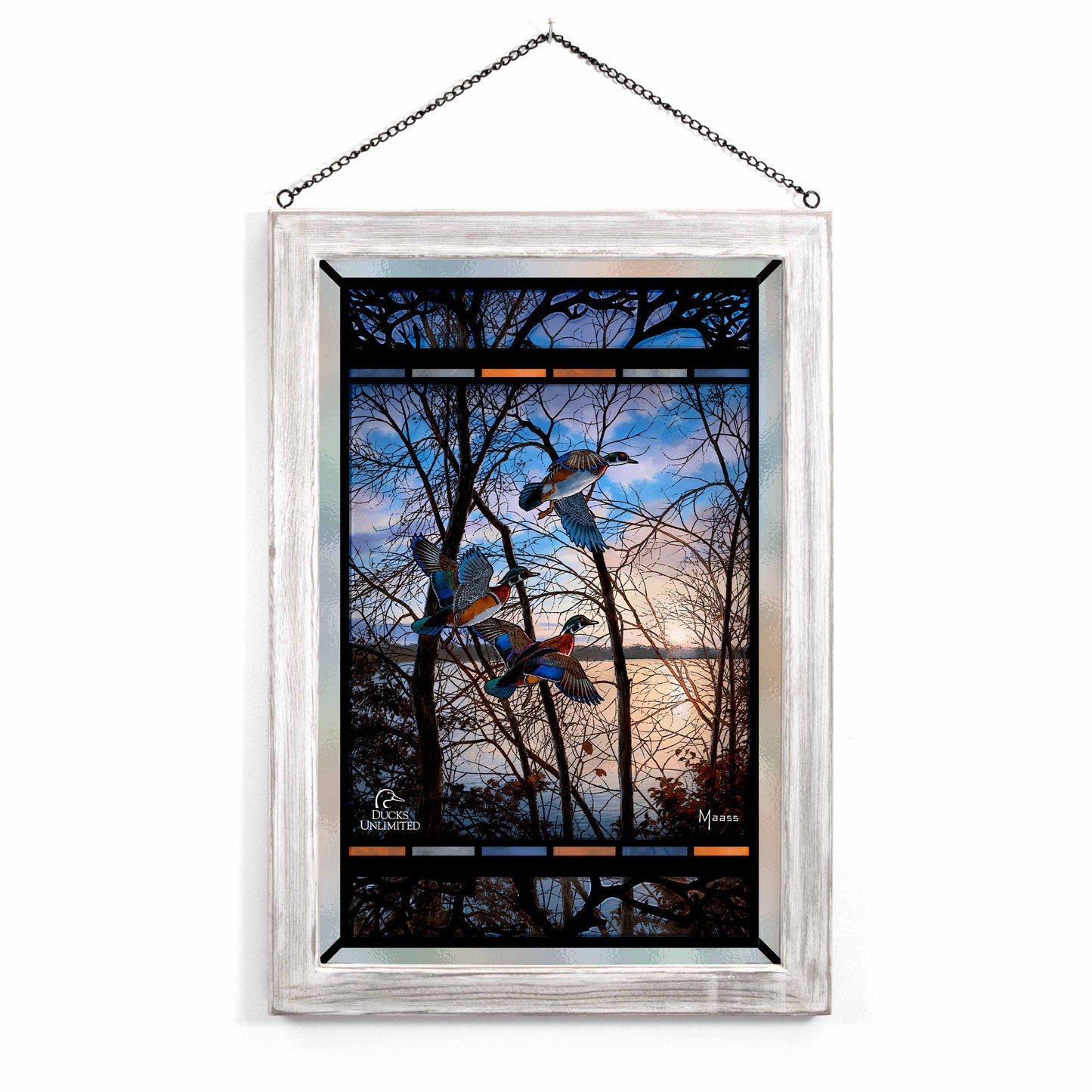 Evening Flight Wood Ducks Stained Glass Art - Official Ducks Unlimited Art