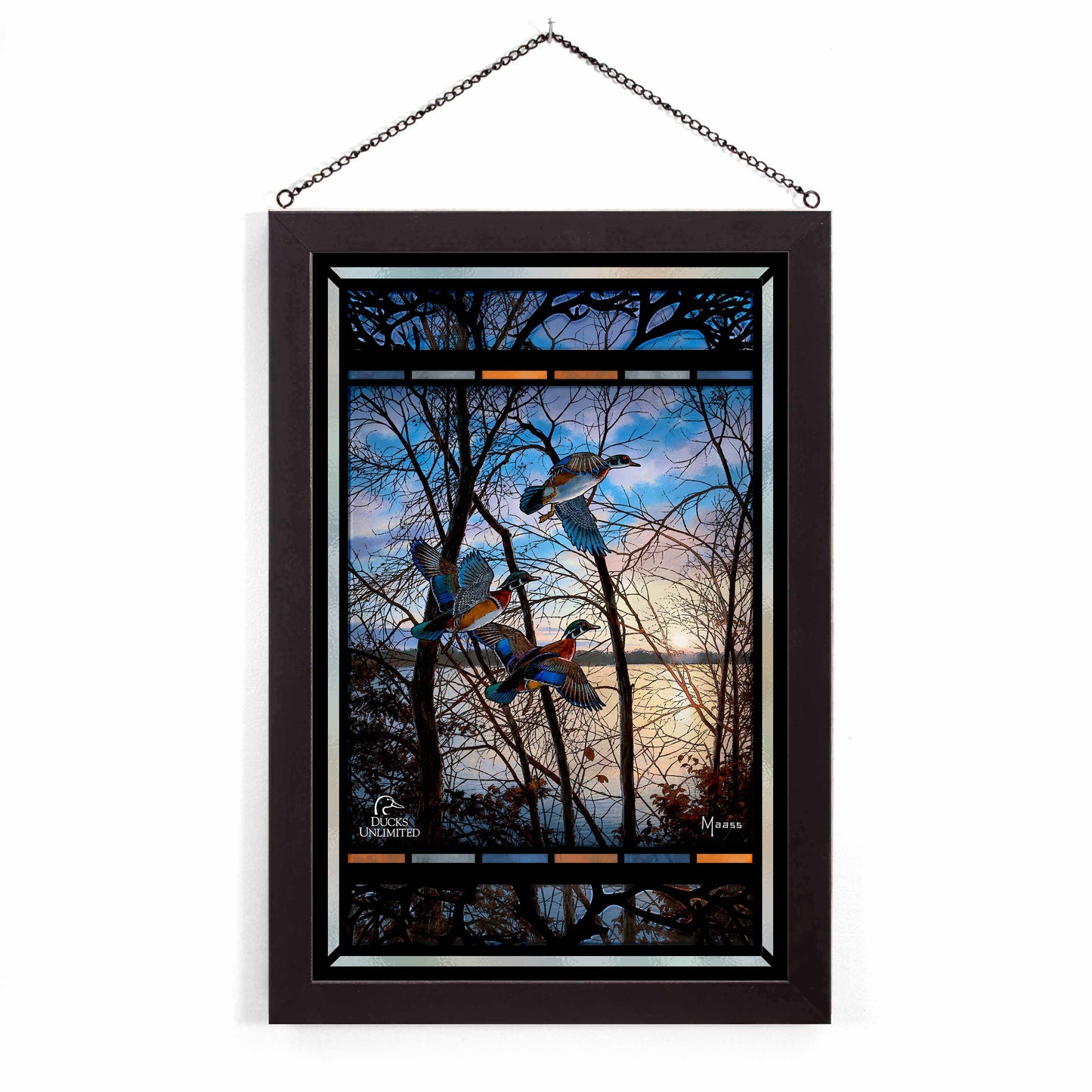 Evening Flight Wood Ducks Stained Glass Art - Official Ducks Unlimited Art