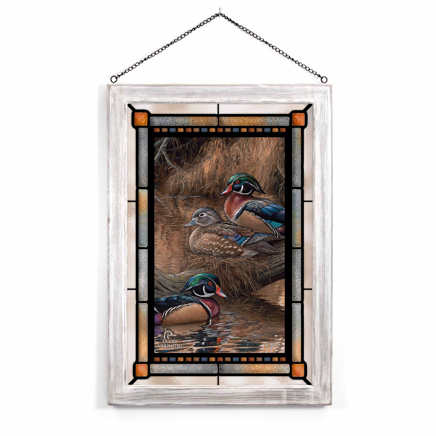 Sitting Pretty Wood Ducks Stained Glass Art - Official Ducks Unlimited Art