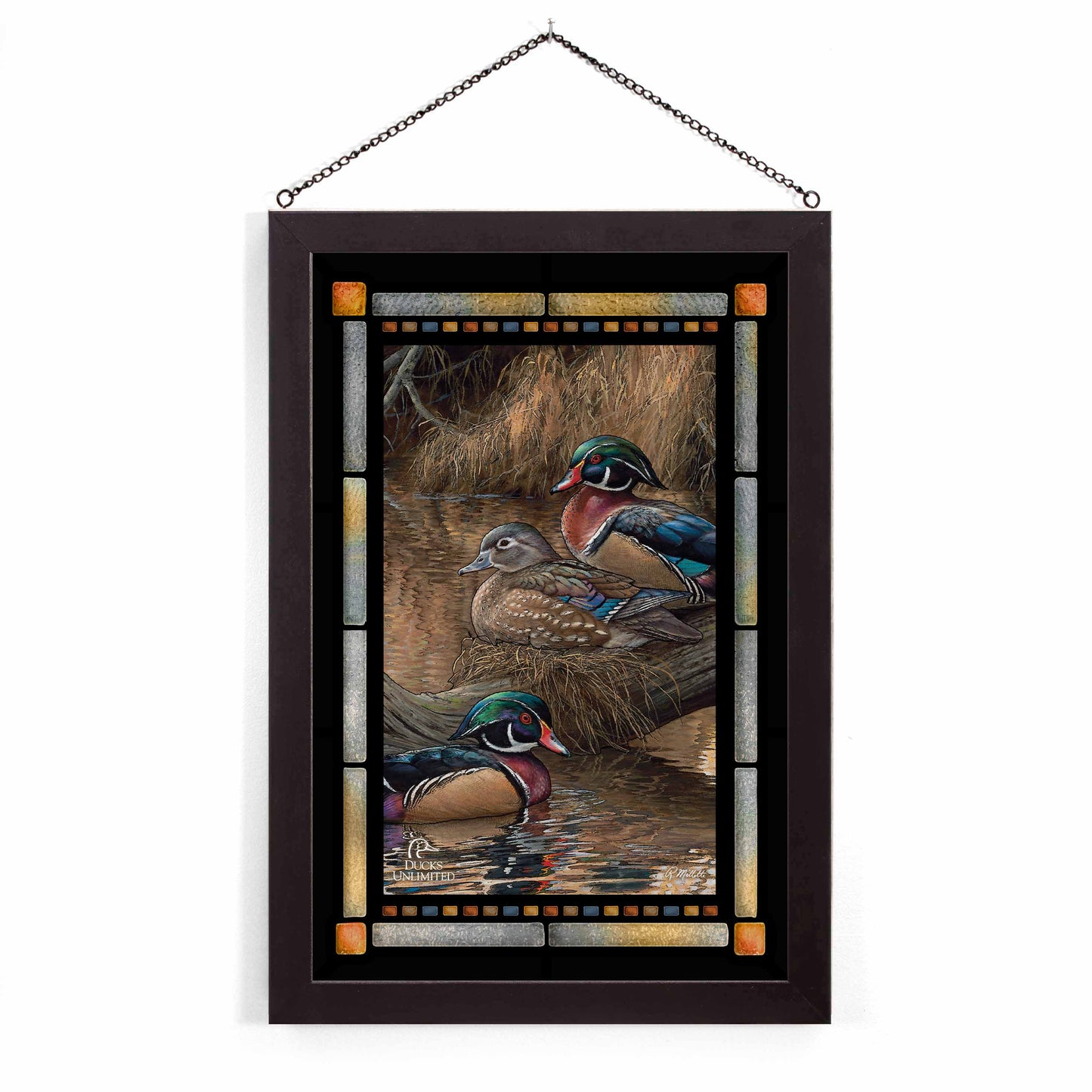 Sitting Pretty Wood Ducks Stained Glass Art - Official Ducks Unlimited Art