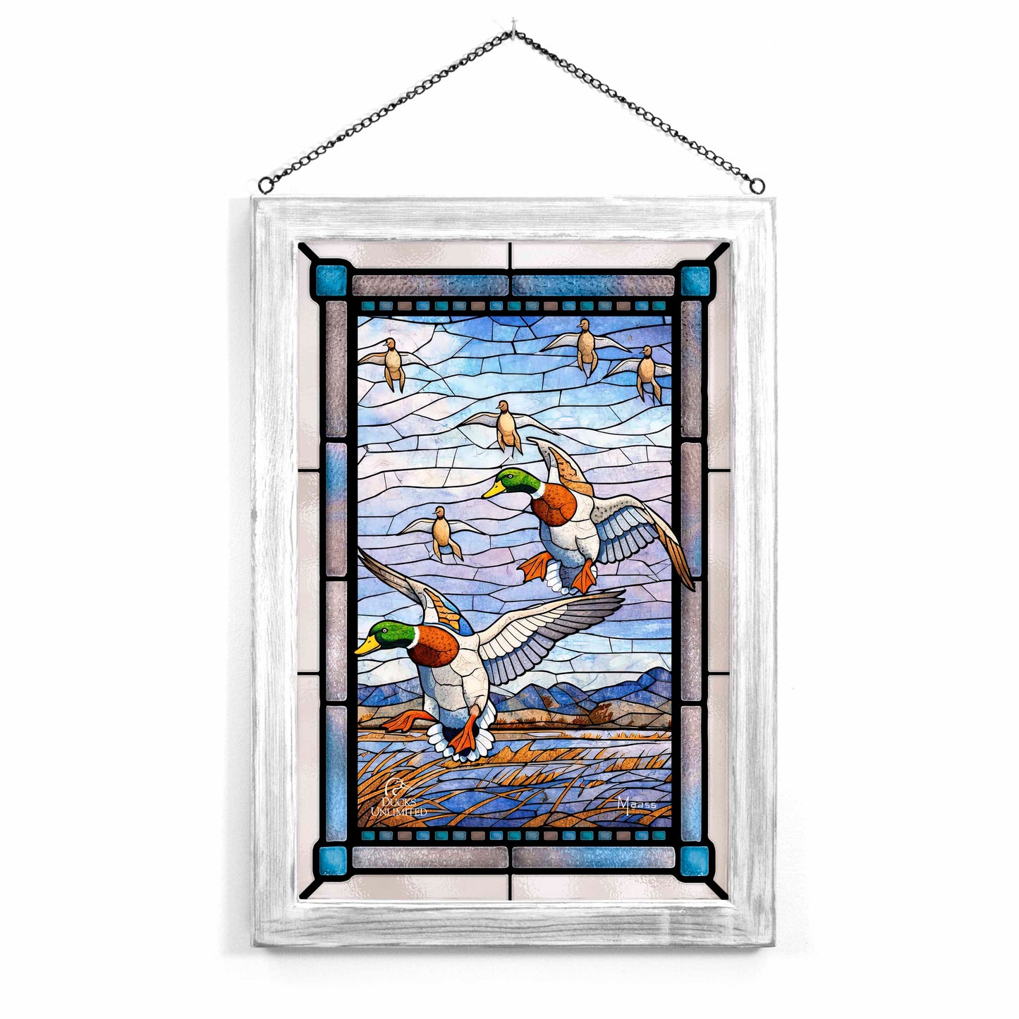 In Before the Squall - Mallards and Pintails at the Sutter Buttes Stained Glass Art - Official Ducks Unlimited Art