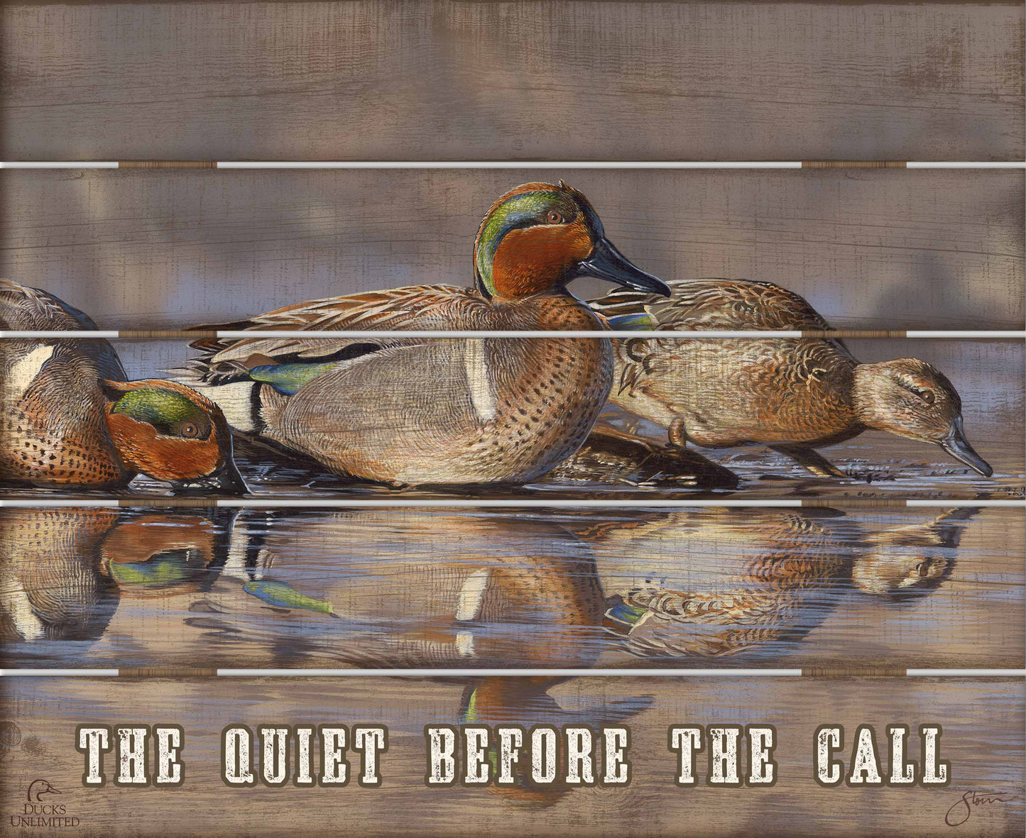Dabbling Greens "The quiet before the call."  18" x 22" Pallet Wall Art - Official Ducks Unlimited Art