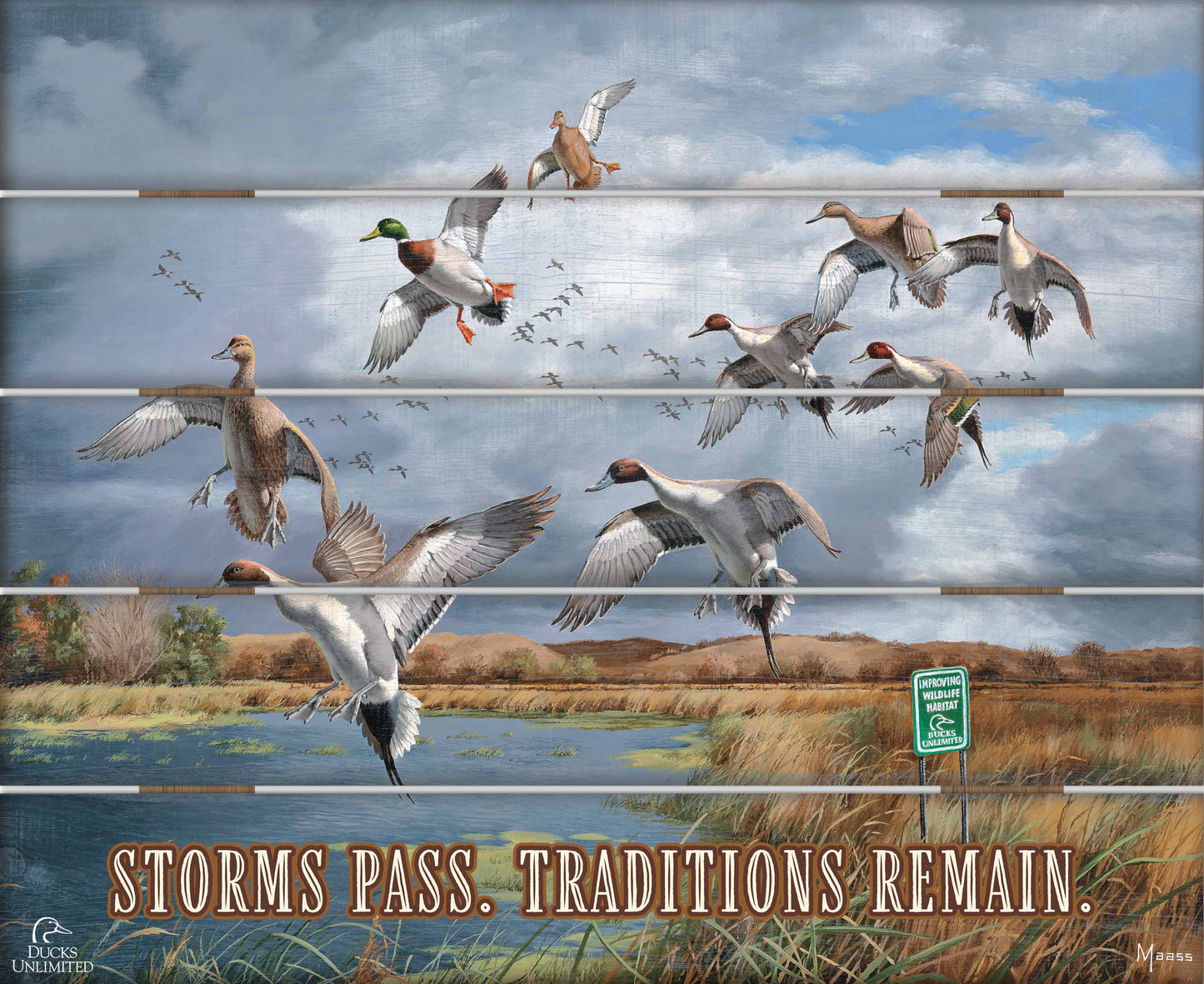 Fruits of Your Labor Pintails and Mallards "Storms Pass. Traditions Remain."  18" x 22" Pallet Wall Art - Official Ducks Unlimited Art