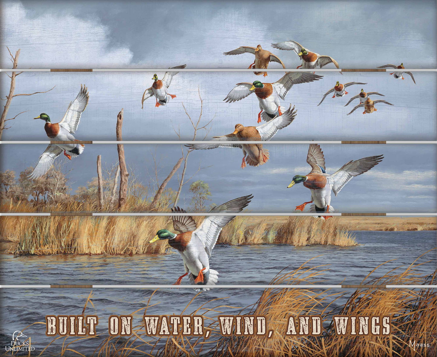 Greenhead Alert Mallards "Built on Water, Wind, and Wings"  18" x 22" Pallet Wall Art - Official Ducks Unlimited Art