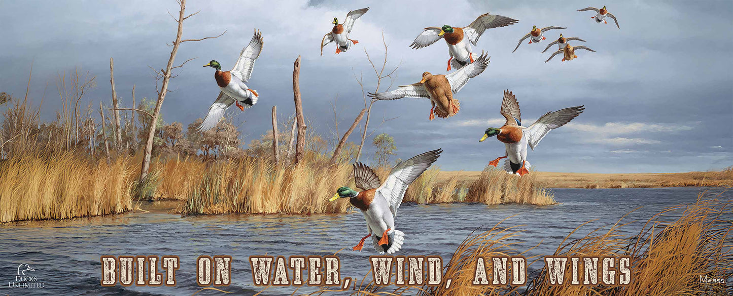 Greenhead Alert  Mallards "Built on Water, Wind, and Wings"  12" x 30" Wood Sign - Official Ducks Unlimited Art