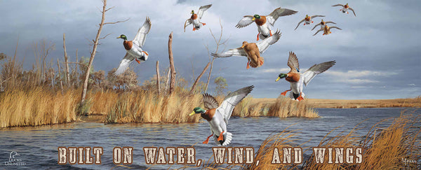 Greenhead Alert  Mallards "Built on Water, Wind, and Wings"  12" x 30" Wood Sign - Official Ducks Unlimited Art