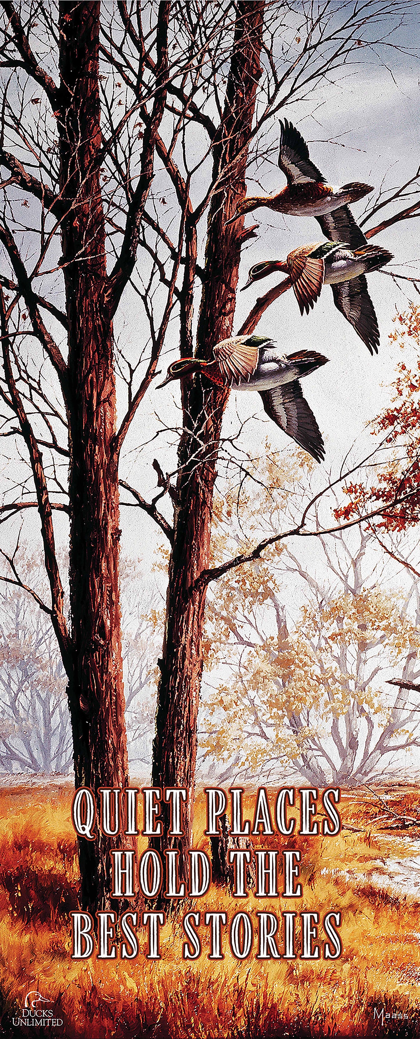 Misty Morning  Green  winged Teal "Quiet Places Hold the Best Stories"  12" x 30" Wood Sign - Official Ducks Unlimited Art