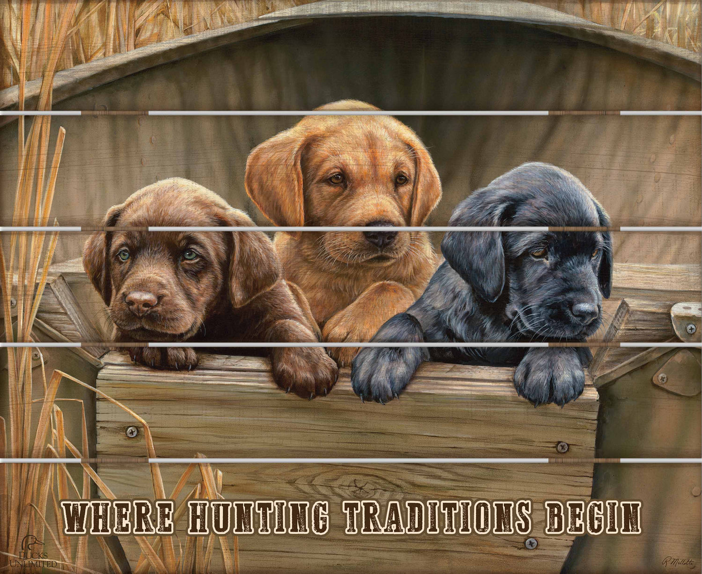 All Hands on Deck "Where Hunting Traditions Begin"  18" x 22" Pallet Wall Art - Official Ducks Unlimited Art