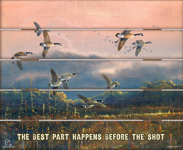 Days End "The Best Stories Start Before Sunrise." 18" x 22" Pallet Wall Art - Official Ducks Unlimited Art