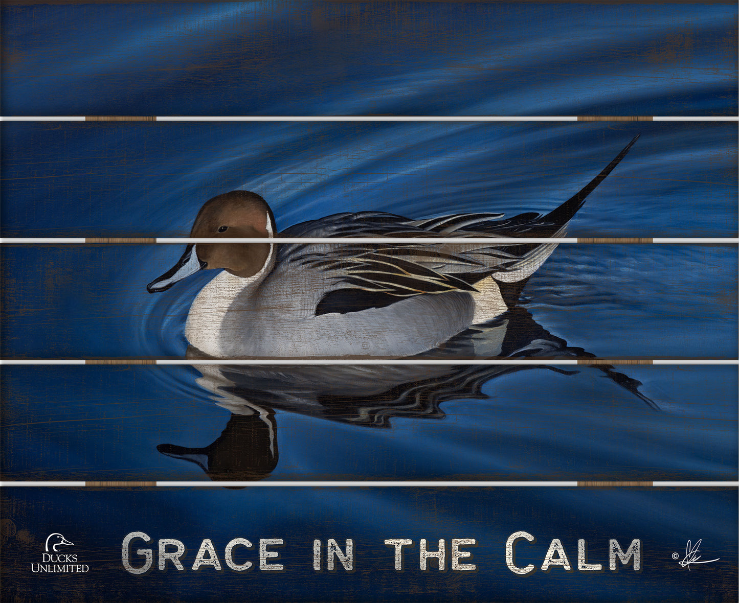 Calm Blue Water "Grace in the Calm."  18" x 22" Pallet Wall Art - Official Ducks Unlimited Art