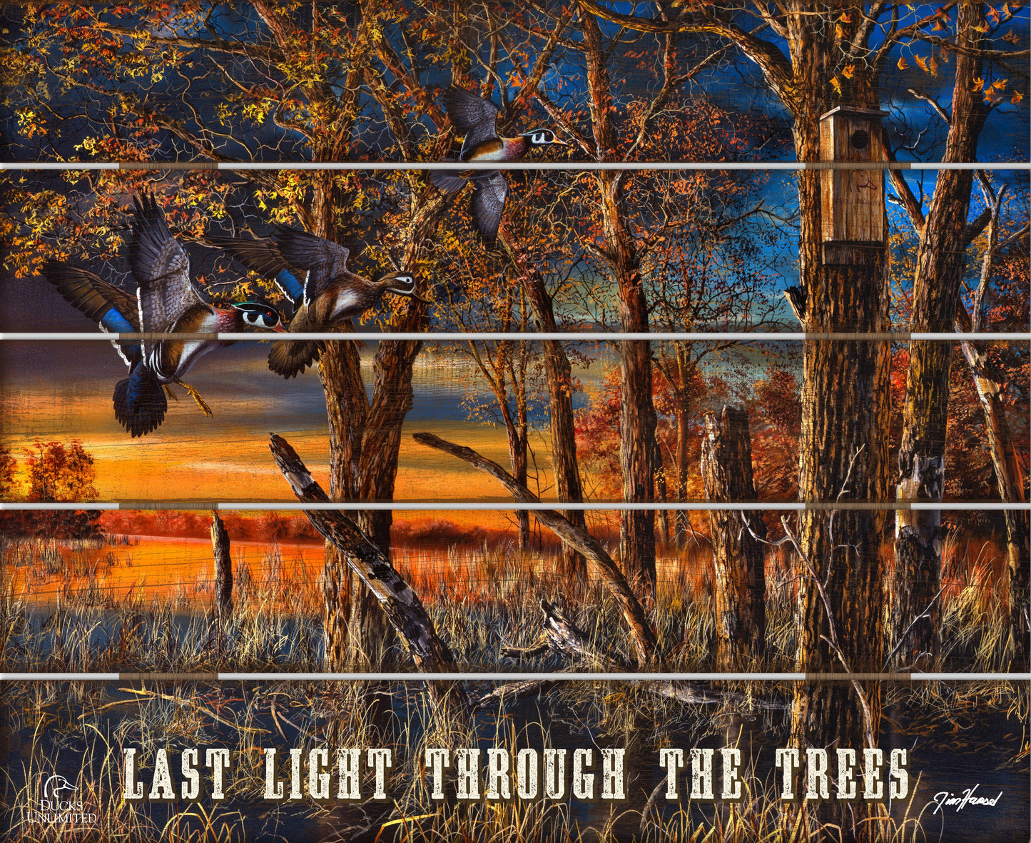 Return to the Refuge "Last Light Through the Trees."  18" x 22" Pallet Wall Art - Official Ducks Unlimited Art