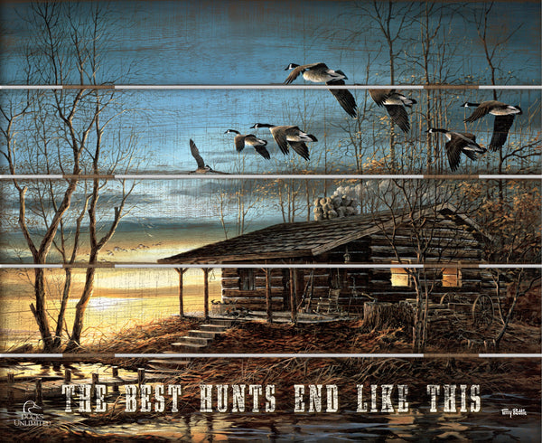 Evening Retreat "The Best Hunts End Like This."  18" x 22" Pallet Wall Art - Official Ducks Unlimited Art
