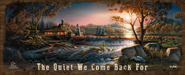 Guardian of Conservation "The Quiet We Come Back For."  12" x 30" Wood Sign - Official Ducks Unlimited Art