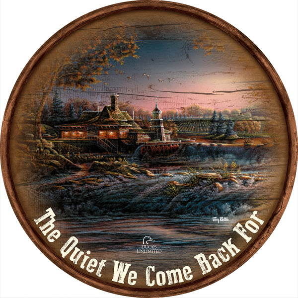 Guardian of Conservation "The Quiet We Come Back For."  21" Round Wood Sign - Official Ducks Unlimited Art