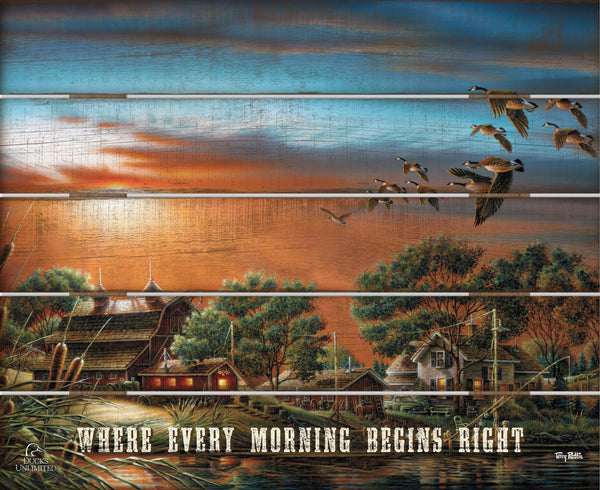 Lazy Afternoon "Where Every Morning Begins Right."  18" x 22" Pallet Wall Art - Official Ducks Unlimited Art