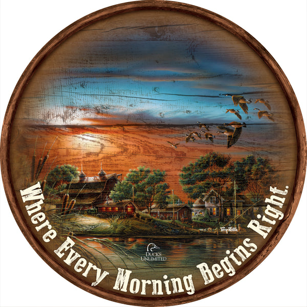 Lazy Afternoon "Where Every Morning Begins Right."  21" Round Wood Sign - Official Ducks Unlimited Art