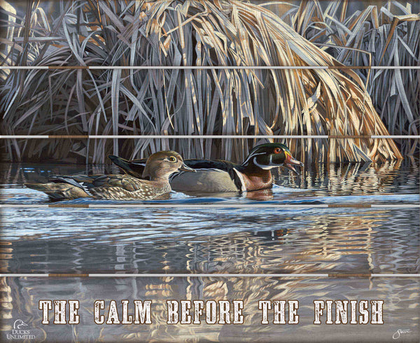 Backwater Gathering “The Calm Before the Finish.” 18" x 22" Pallet Wall Art  - Official Ducks Unlimited Art