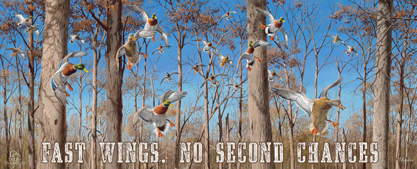 Down from the North - Mallards “Fast Wings. No Second Chances.” 12" x 30" Wood Sign - Official Ducks Unlimited Art