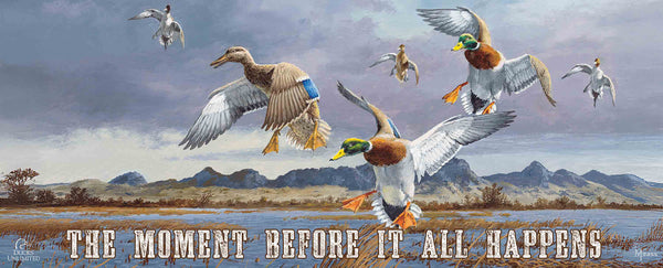 In Before the Squall - Mallards and Pintails at the Sutter Buttes “The Moment Before It All Happens.” 12" x 30" Wood Sign - Official Ducks Unlimited Art