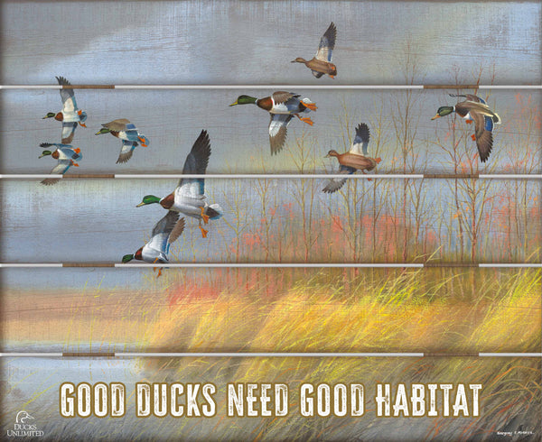 Returning Home "Wings Up. Decisions Made."  18" x 22" Pallet Wall Art - Official Ducks Unlimited Art