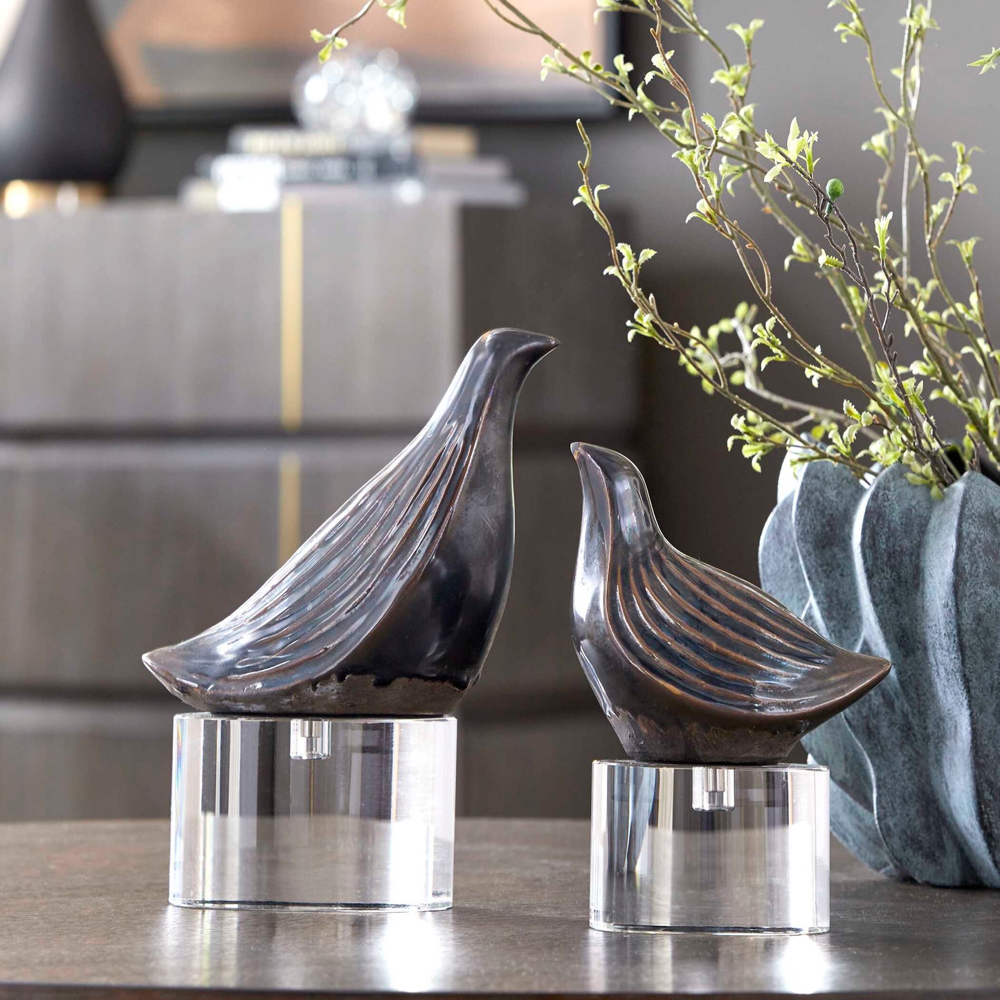 Nesting Bird Gray Sculptures (Set of 2)
