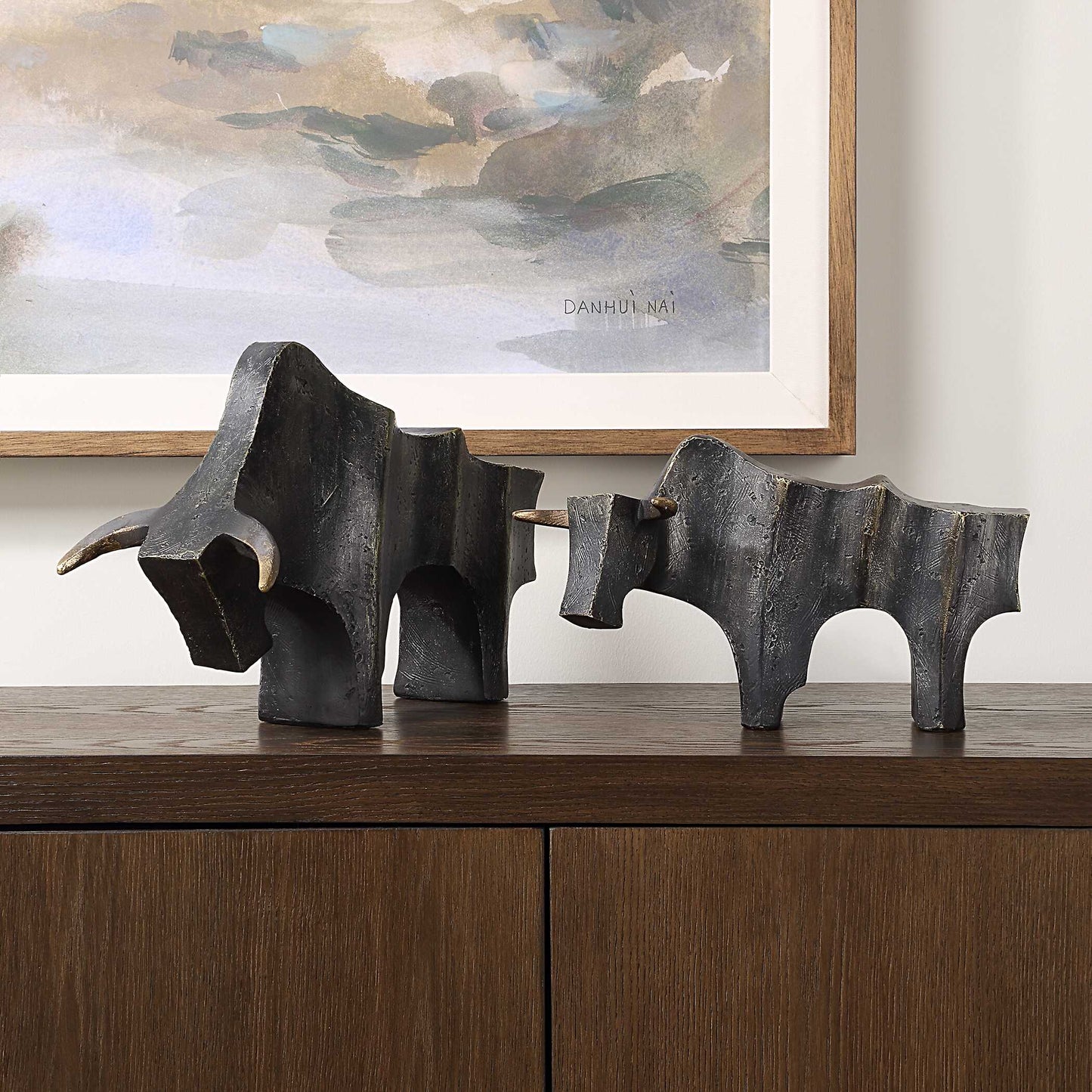Regal Bull Bronze Sculptures (Set of 2)