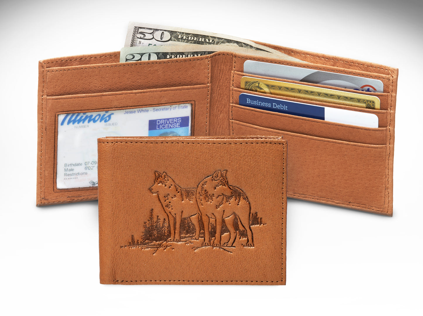 Leather Bifold Wolf  Wallet