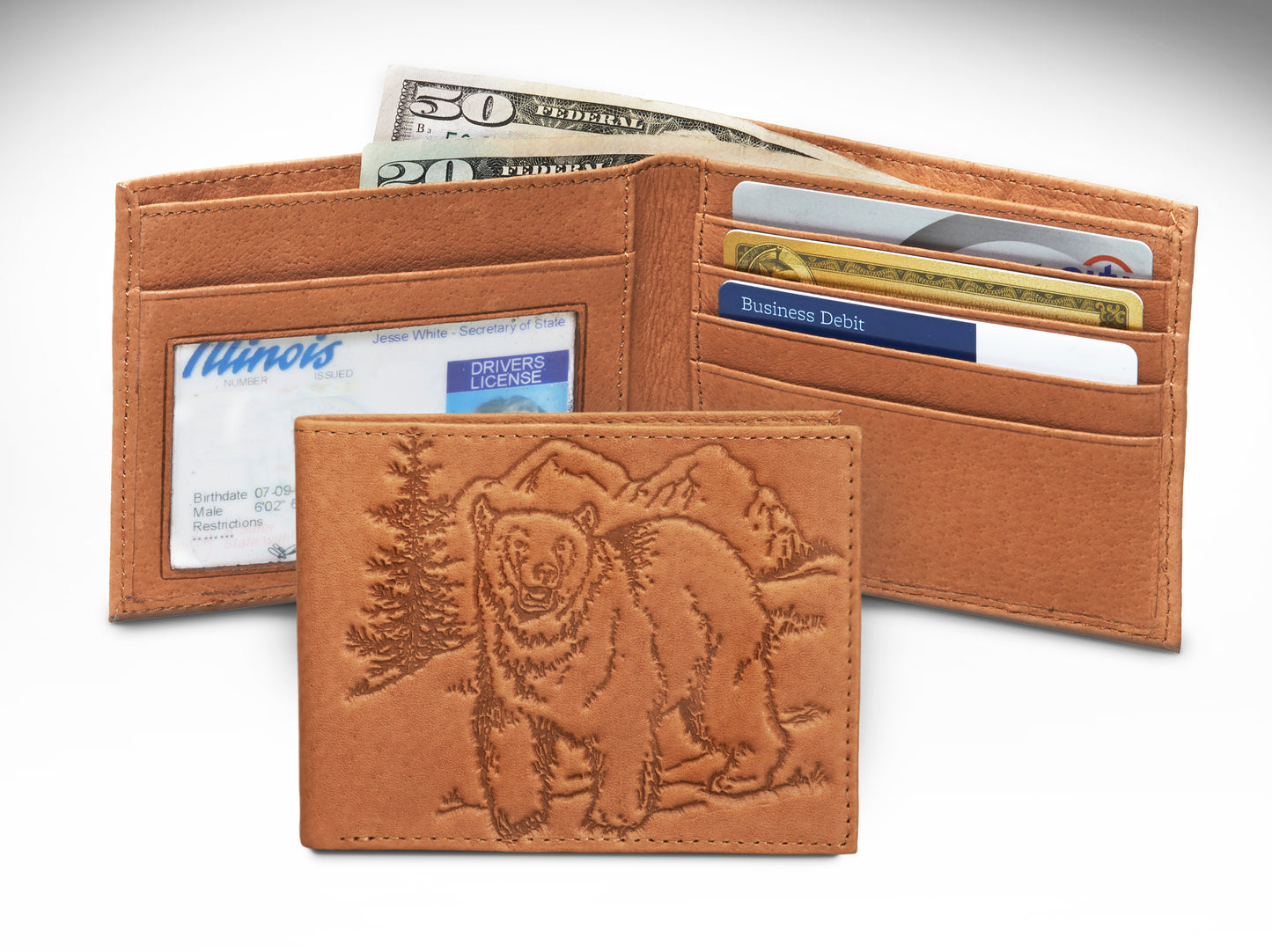 Leather Bifold Bear Wallet