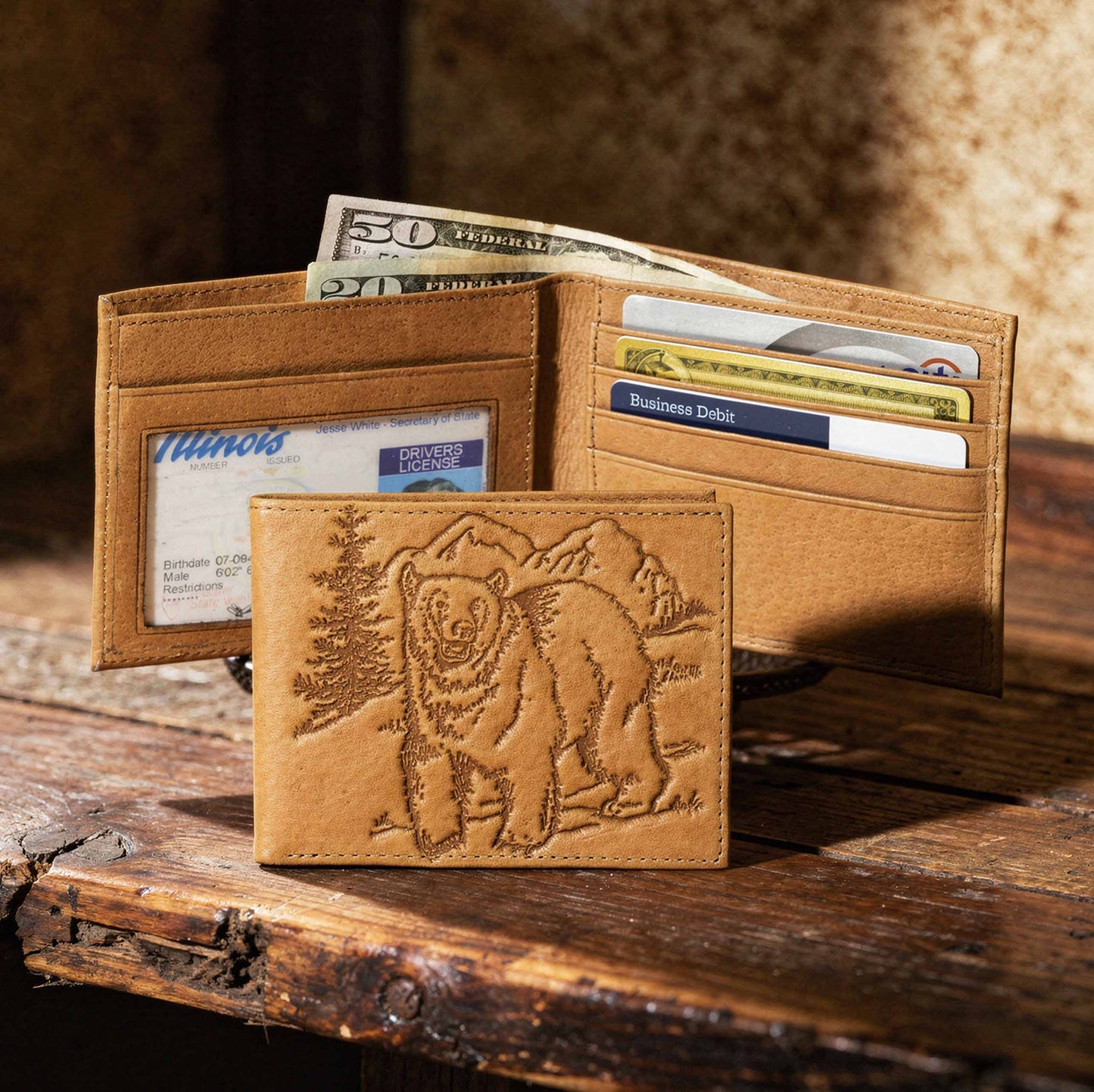 Leather Bifold Bear Wallet
