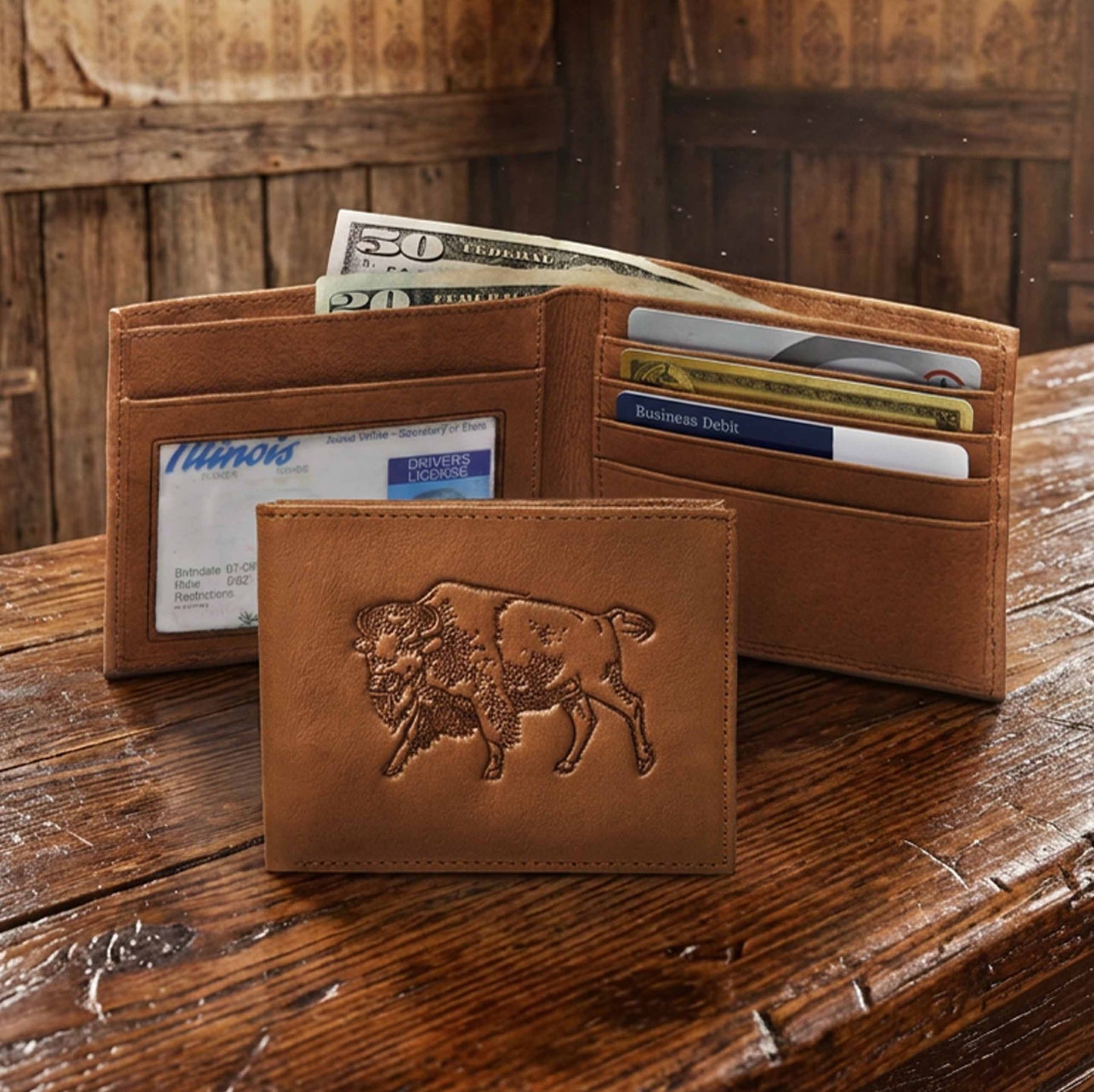 Leather Bifold Bison Wallet