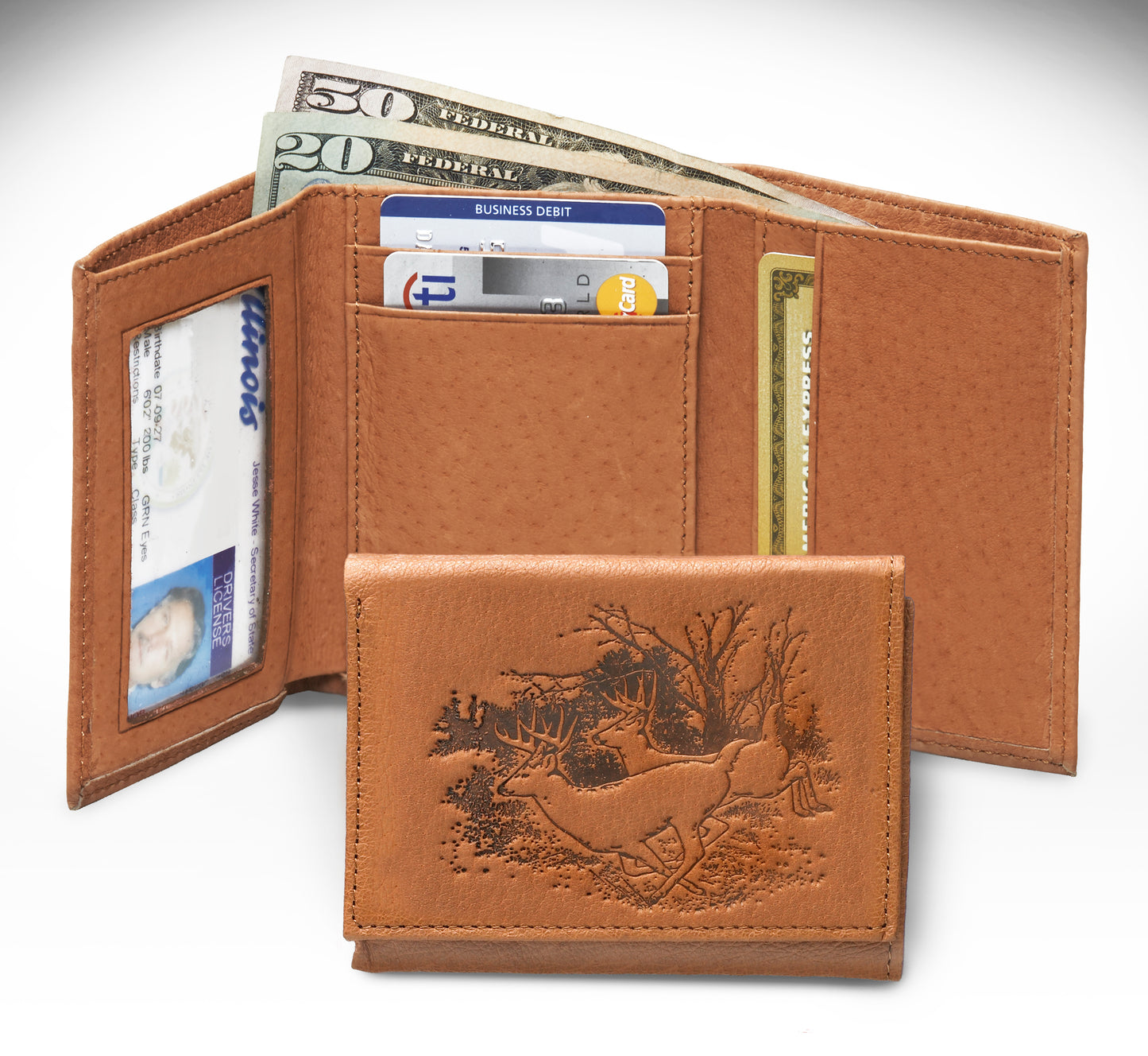 Leather Trifold Deer Wallet
