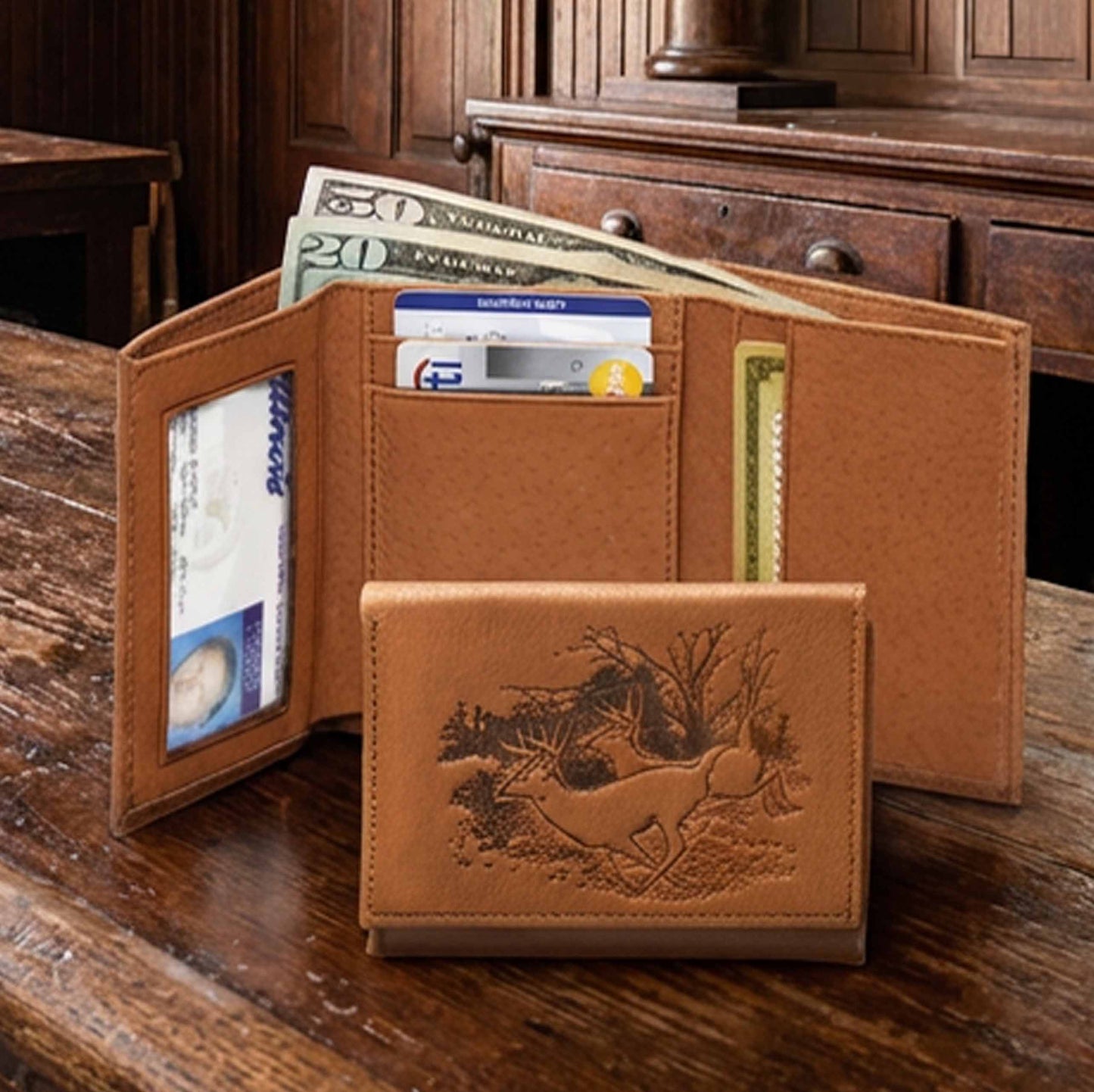 Leather Trifold Deer Wallet