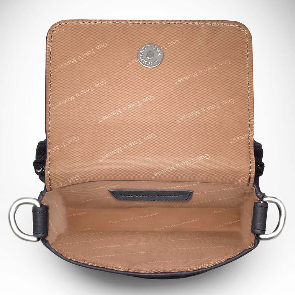 Leather Crossbody Phone Pouch with Concealed Carry Compartment - Black